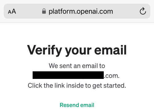 La plataforma OpenAI solicitará que confirmes tu correo electrónico y te enviará un enlace a la dirección de correo electrónico proporcionada.